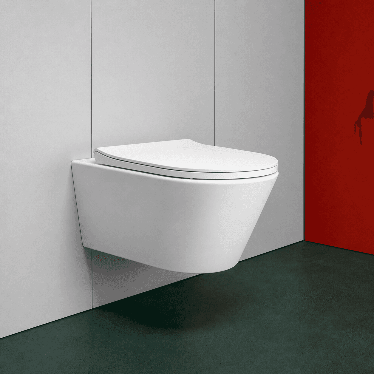 Mat witte VOGH toiletset in een grafische studio-opstelling